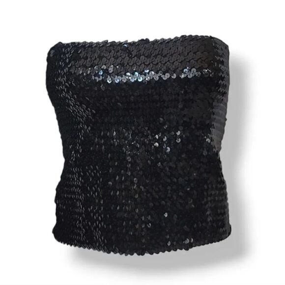 Vintage 50s 60s Mac Scott Sweden Black Stretch Sequined Tube Tank Top Size Small - Picture 11 of 11